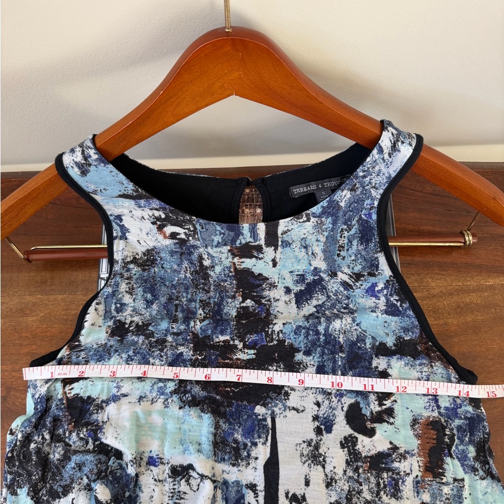 Threads 4 Thought Black Midi Dress with Blue & White Printed Tank Overlay - Picture 3 of 5